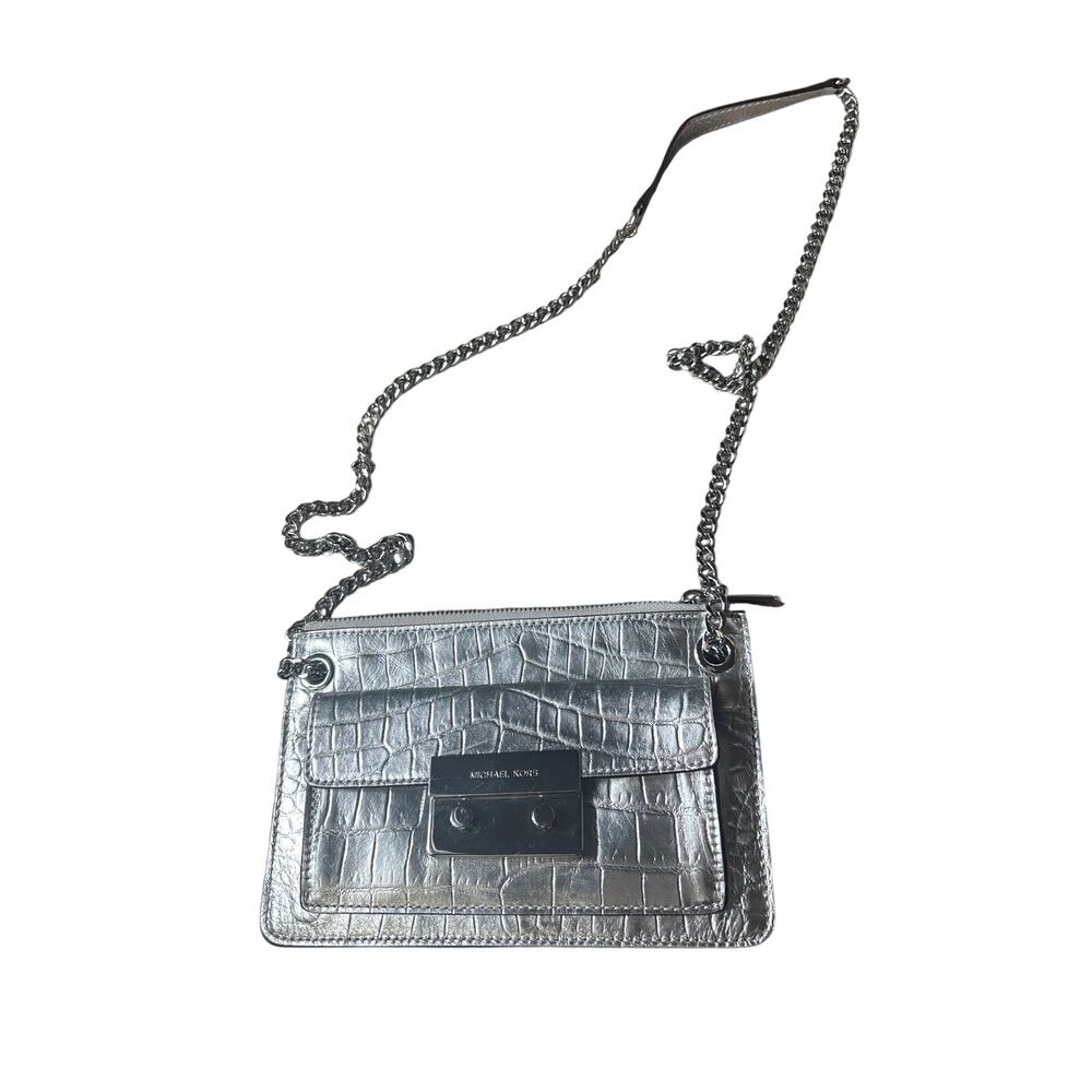 Michael Kors Metallic Silver Faux Croc Crossbody Purse